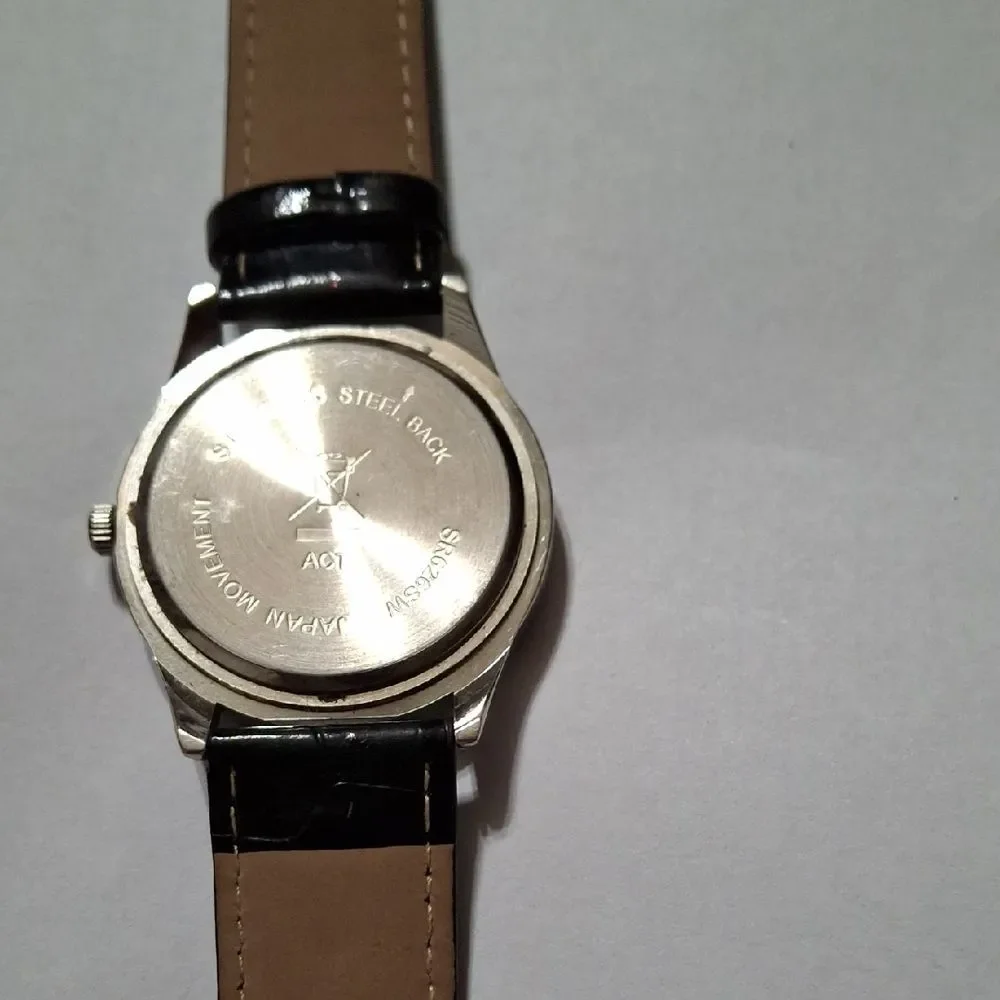 Classic Black Leather Strap Watch with Pittsburg Steelers